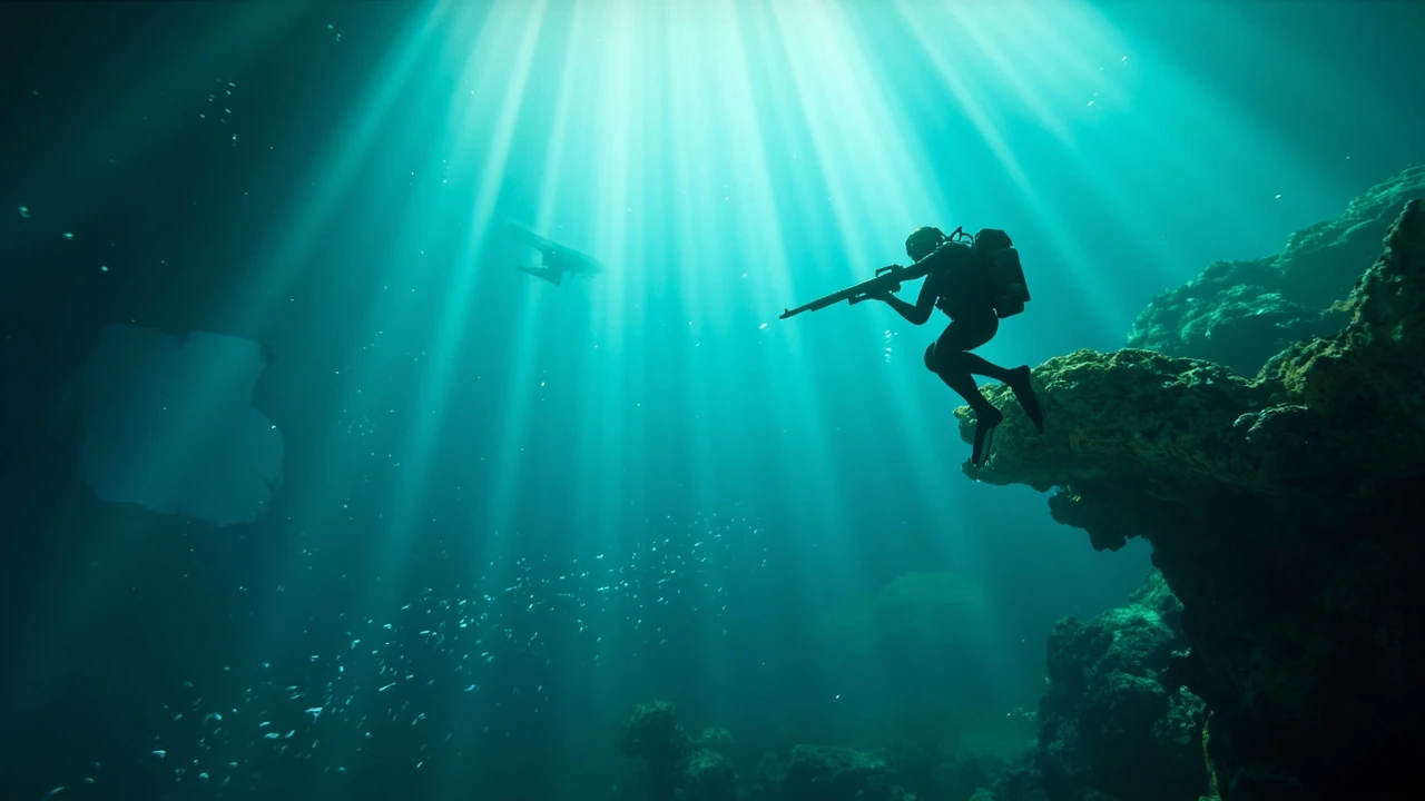Dave the Diver underwater scene with a diver exploring a coral shelf