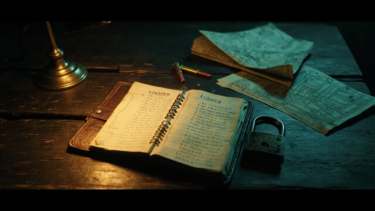 Resident Evil 2 safe code combinations on a notebook beside a desk lamp