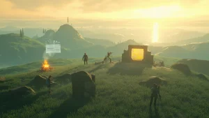 Conceptual image of a Breath of the Wild style open world being built from the ground up