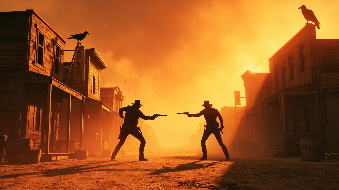 Gunblood cheats article hero showing a western duel scene at sunset