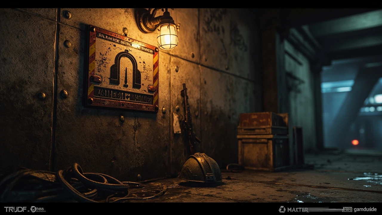 Galleria sign in ARC Raiders on a rusty extraction map wall